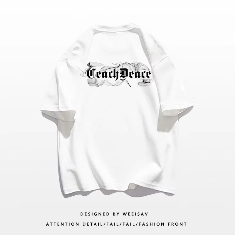 Fashion Heavyweight Men's English Letters 100% Printed Round Neck High Quality Casual Fitness Street T-Shirt