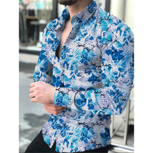 S 73049 Ink flower printed lapel shirt ˮī����ӡ���������