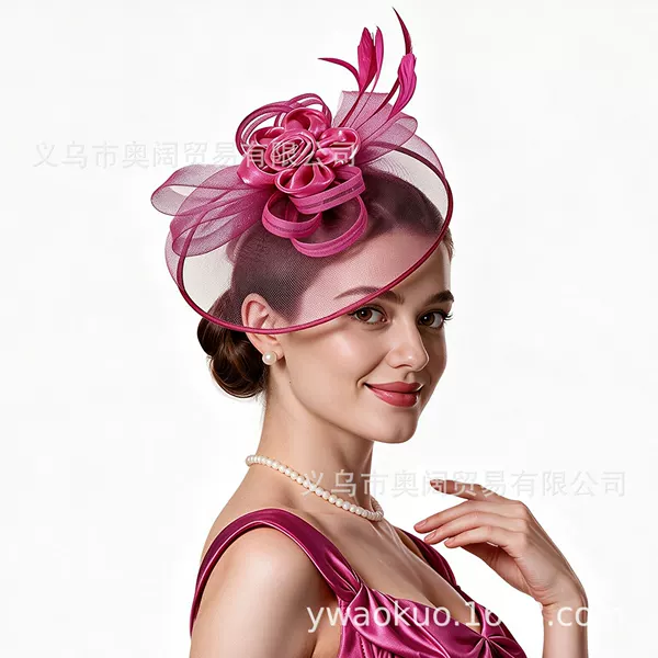 Cross-border Amazon bestseller: Horse Racing Club headpiece, European and American bridal feather vintage fashion elegant mesh hair accessory