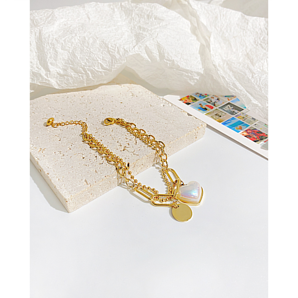 Fashion Heart Shape Stainless Steel Inlay Shell Bracelets 1 Piece