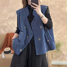 新中式斜襟夹棉棉服马甲背心外套女秋冬洋气时尚外穿马夹坎肩上衣