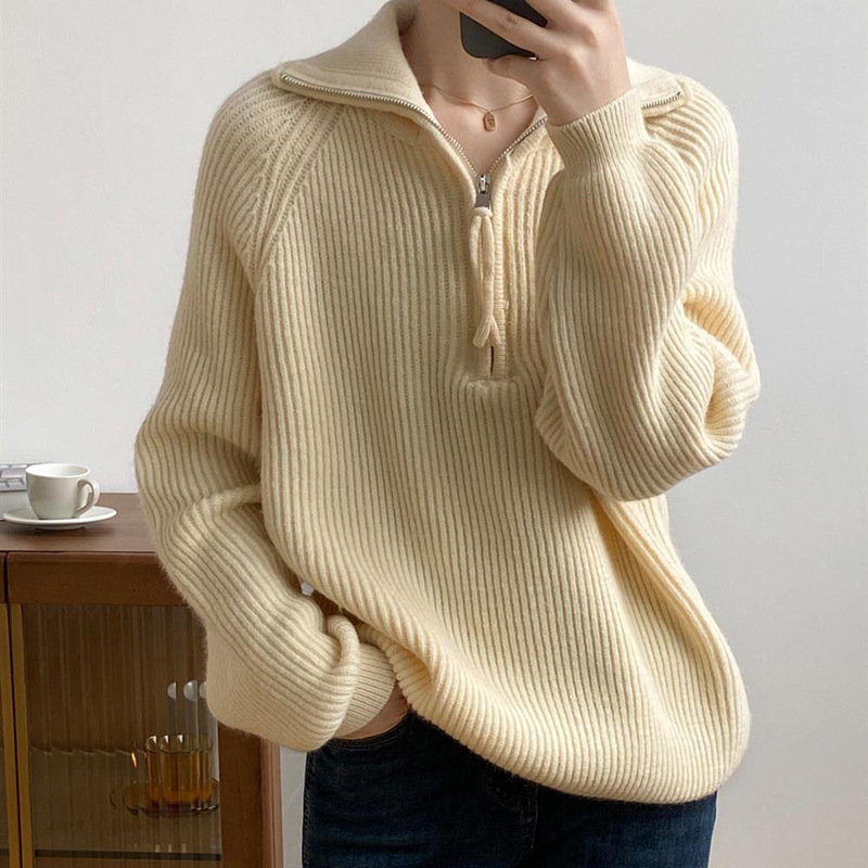 Korean Style Autumn and Winter Classic Lazy Lapel Sweater Loose Slimming Solid Color Half Zip Pullover Sweater Korean Style Autumn and Winter Classic Lazy Lapel Sweater Loose Slimming Solid Color Half Zip Pullover Sweater