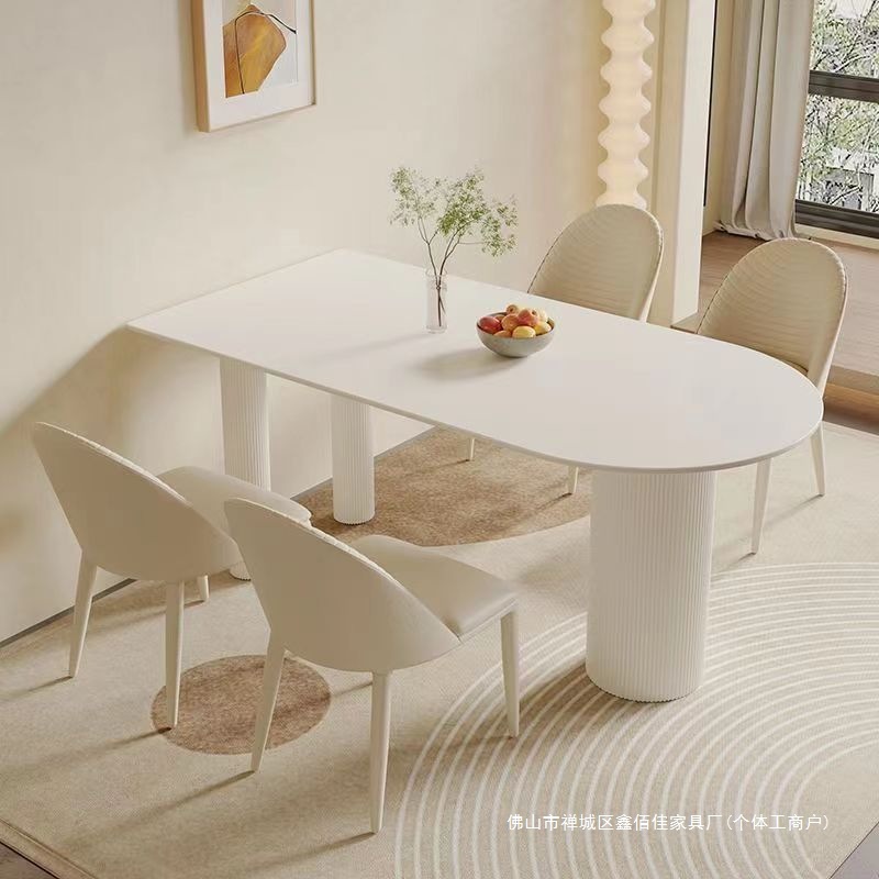 Cream Style Slate Dining Table and Chair Combination Oval Home Dining Table Italian Minimalist Dining Table Home Dual-Purpose Pull-Out