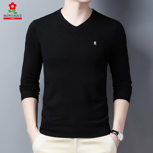 Men's Clothing Men's Worsted Wool Sweater Long-Sleeved T-Shirt Men's Spring & Fall Thin V Neck Sweater Slim Bottoming Shirt