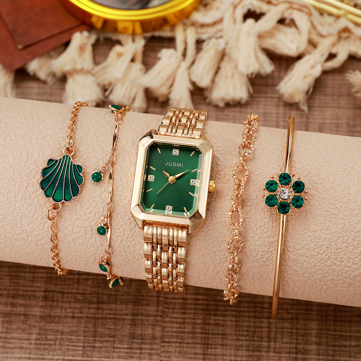 Pointer+Number Display Type Casual Flower Shell Butterfly Double Snap Quartz Watch Women's Watches