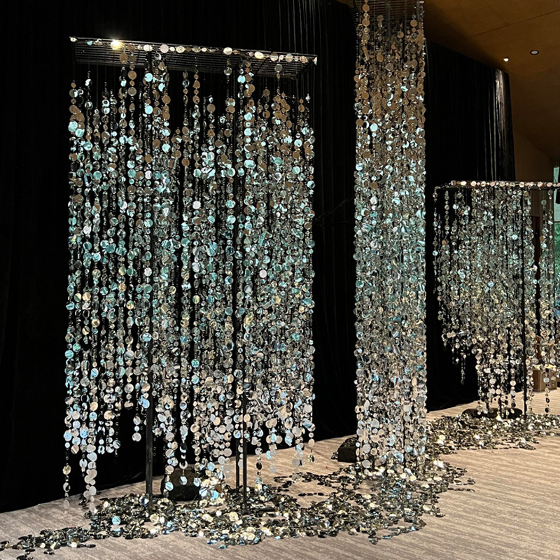 Hanging Curtain Background Sequin Round Arrangement Decoration Wedding String Pearl Ceiling Props Mirror Shelf Wedding