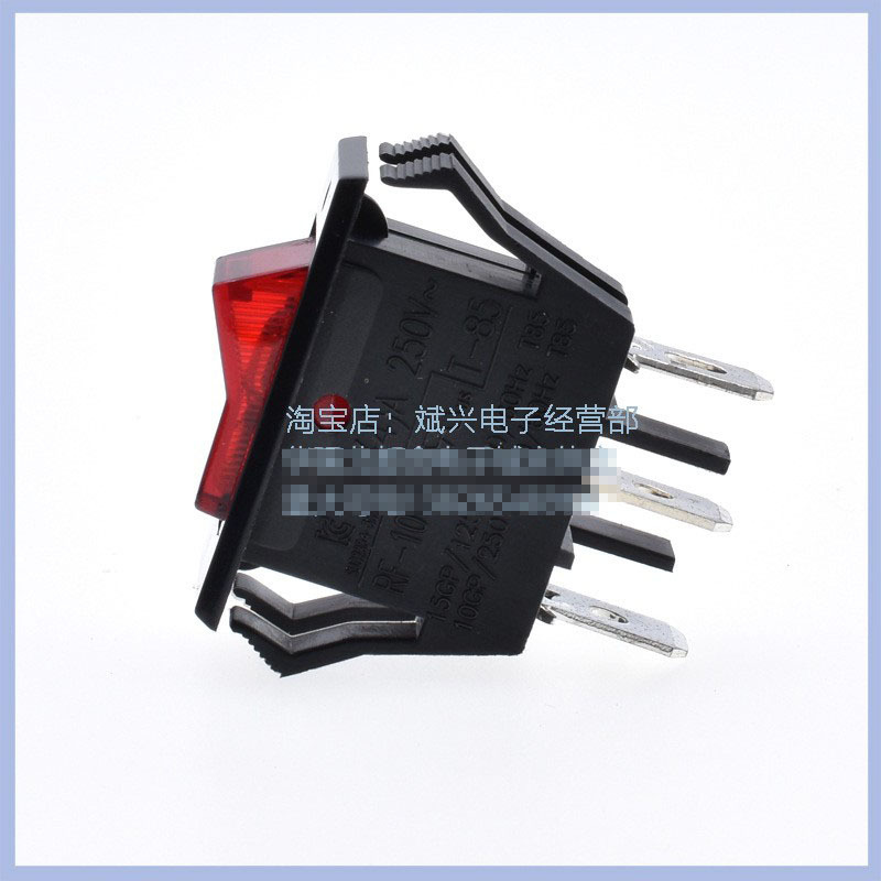 RONGFENG台湾荣丰船型开关 RF-1001 3脚2档 黑底红灯 32X17