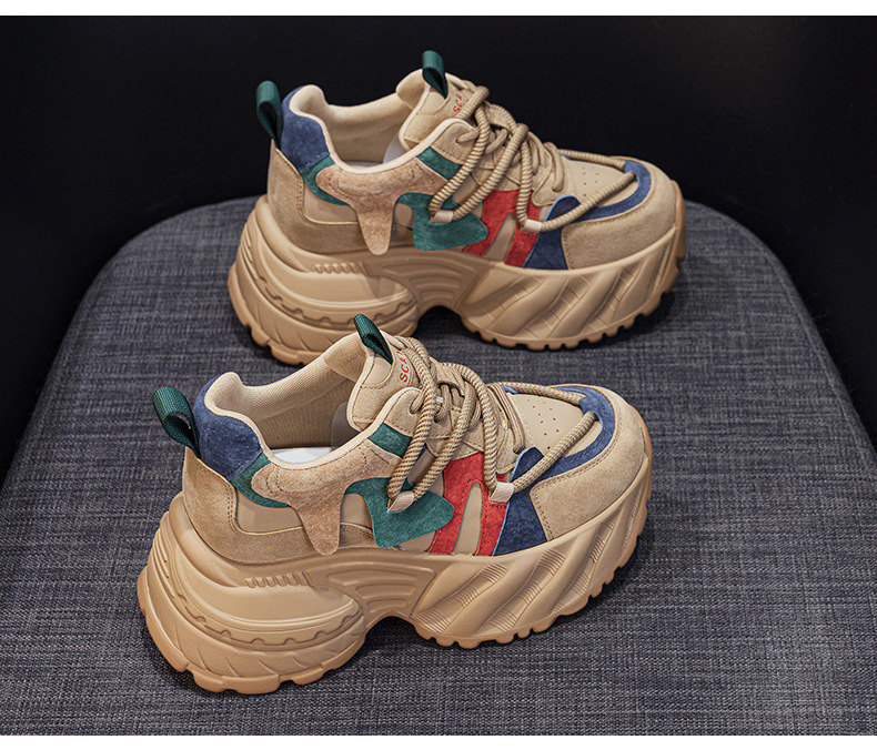 Giày sneaker nữ đế dày phong cách retro mùa thu 2025, tăng chiều cao — M2955 màu đen, M2955 Kaki chi tiết 22