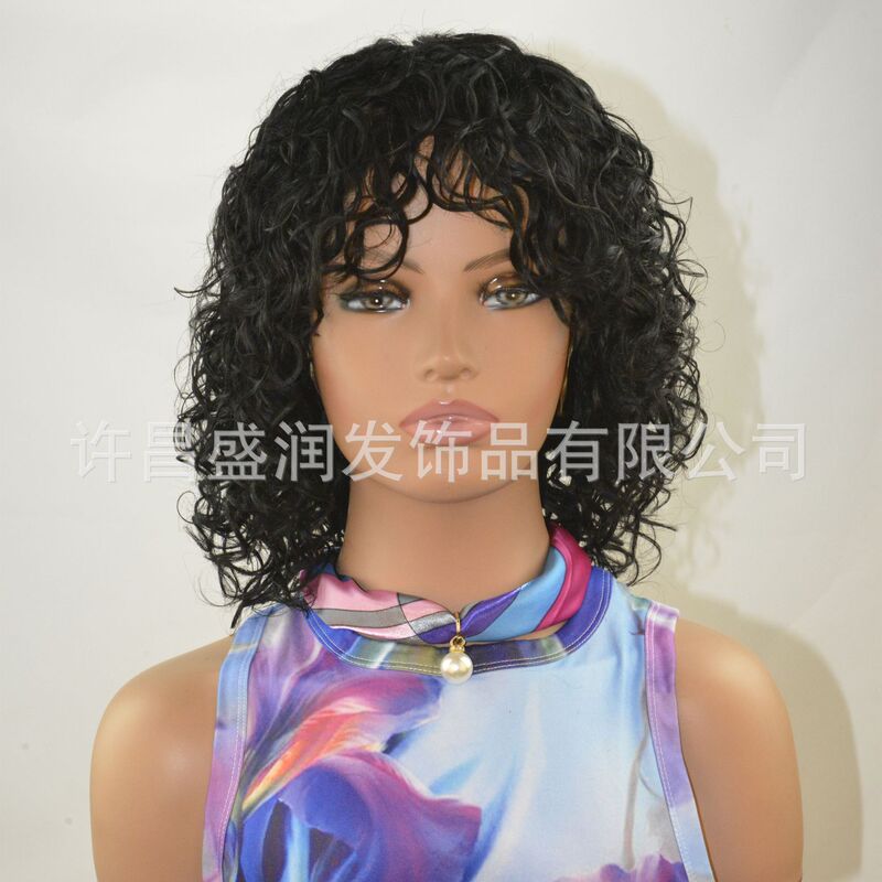 Foreign Trade Wigs for Women, Machine-Made Real Hair Long Wigs, African Small Curly Hair, Pixie Factory In-Stock Natural Style Foreign Trade Wigs for Women, Machine-Made Real Hair Long Wigs, African Small Curly Hair, Pixie Factory In-Stock Natural Style