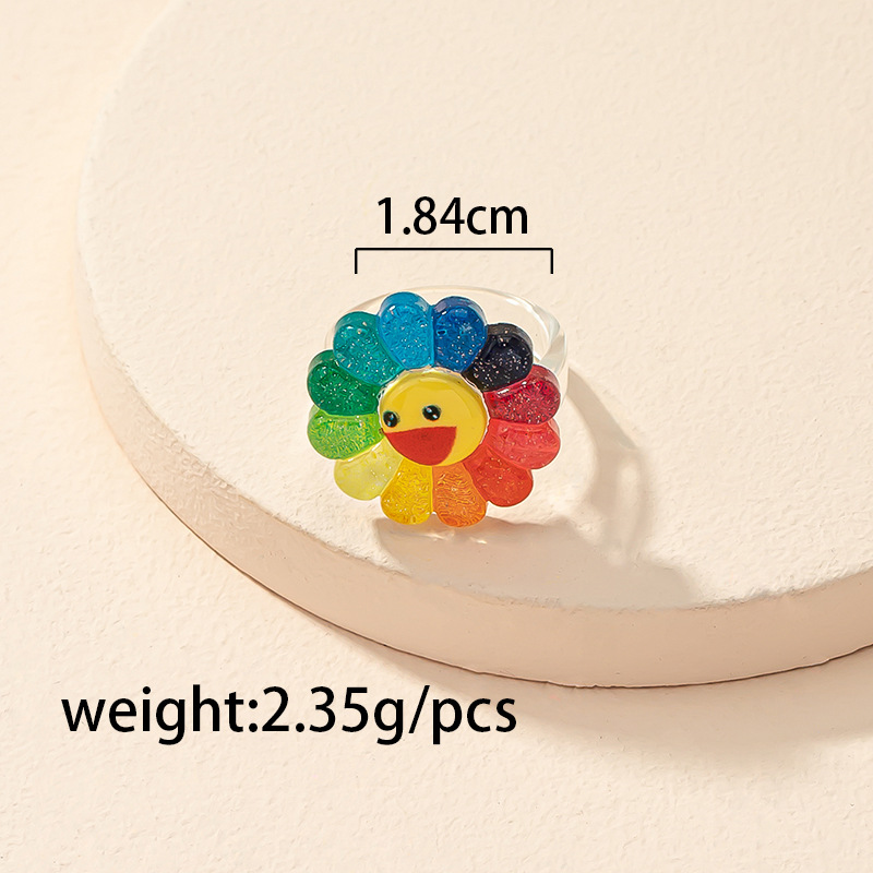 Funny funny expression flower ring female rainbow acrylic ring wholesale