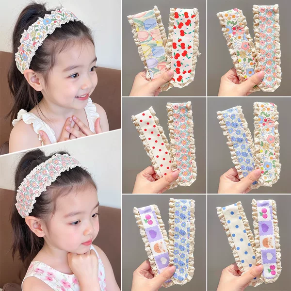 Children's Sweet Magic Tape Hairband for Girls, Cute Fringe Hair Clip, Princess Lace Wide-Brimmed Headband Hair Accessory