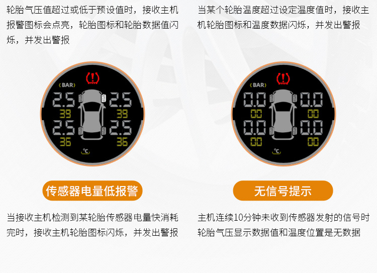 Car Hud Head-Up Display Tire Pressure Monitoring Internal and External Altitude Gps Speed Slope Voltage Compass High-Definition Display