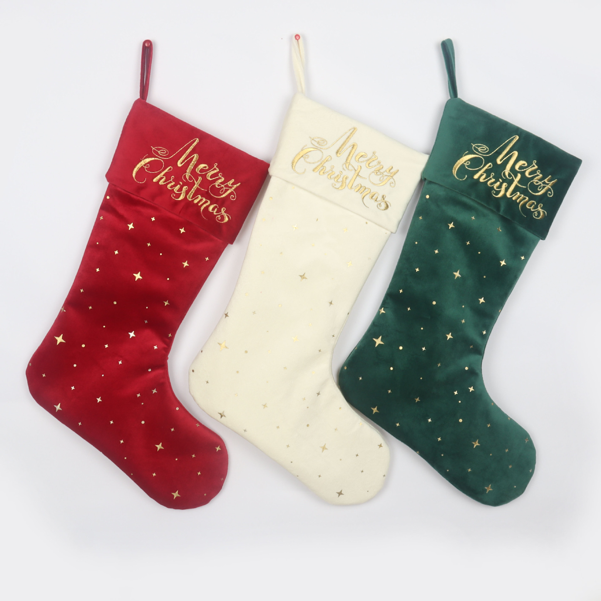 Calcetines de Navidad europeas y estadounidenses transfronterizas bolsas de regalo de Navidad bolsas de dulces de Navidad bordadas estampadas calcetines ingleses tres tipos