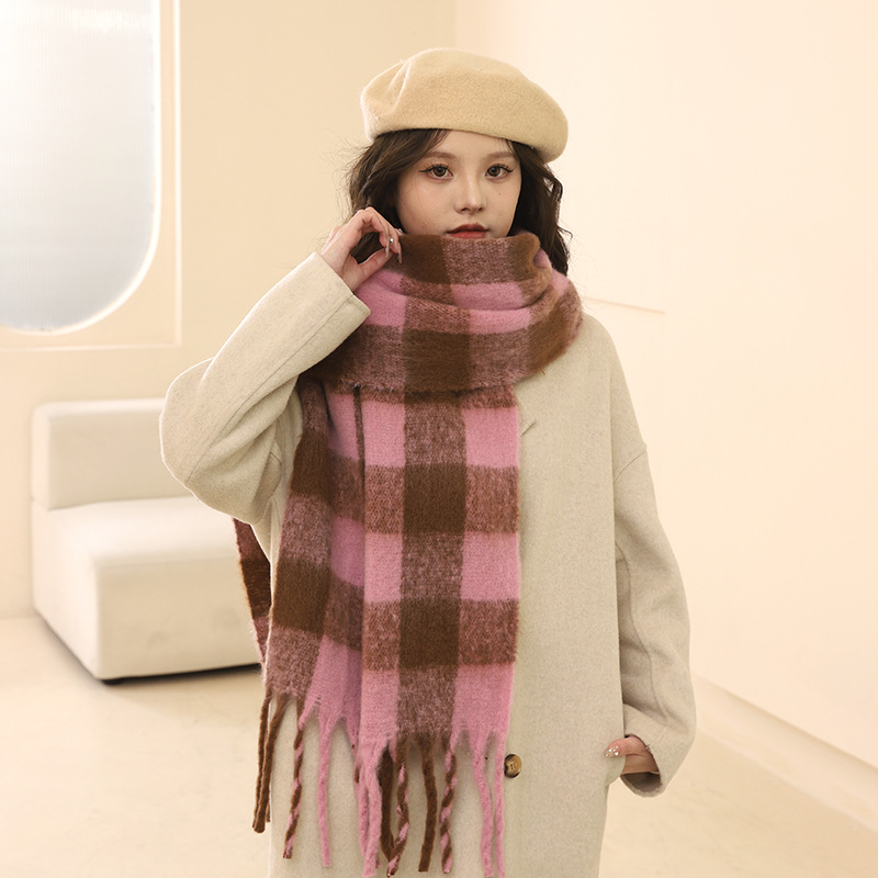 Écharpe épaisse en mohair automne-hiver 2024 avec atmosphère, chaleur haut de gamme, version coréenne polyvalente pour hommes et femmes_voghion.com