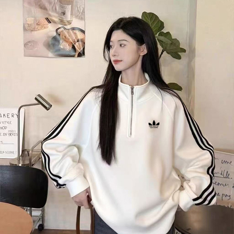 Clover Pure Cotton Embroidered Sweatshirt for Men and Women, Half-Zip Pullover, Casual Loose Round Neck Long-Sleeved Top