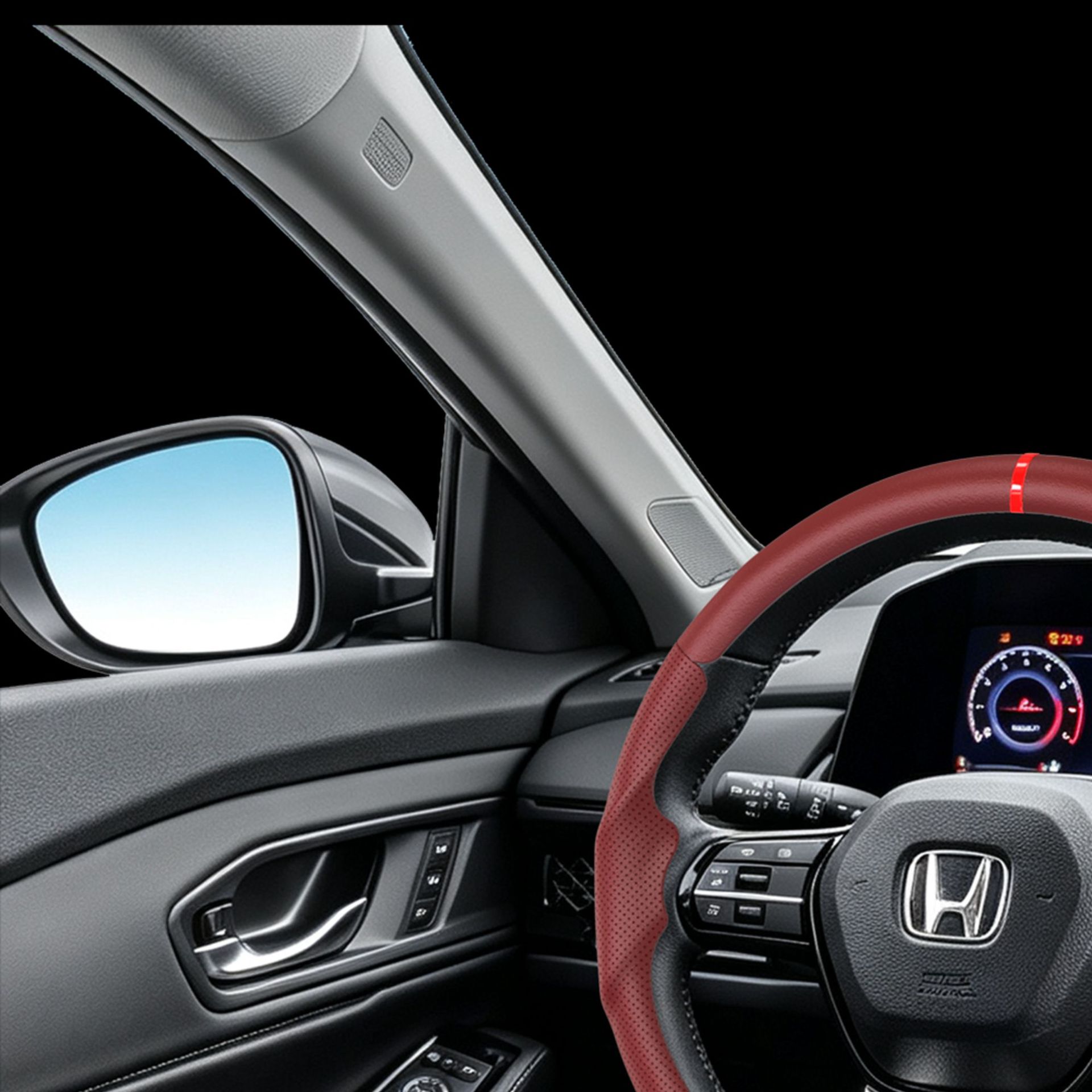 Suitable for Honda three-section suede steering wheel cover, carbon fiber, no-sew, sporty style, non-slip car handle cover