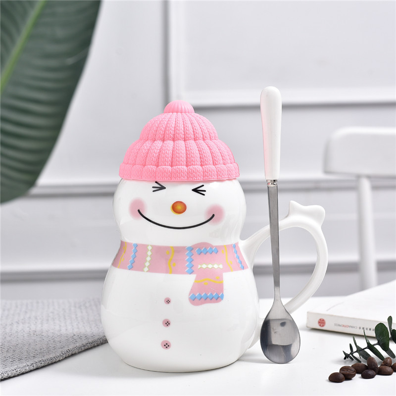 Cute muñeco de nieve cerámica taza de café leche copas de agua regalos de invierno de Navidad tazas de chicas