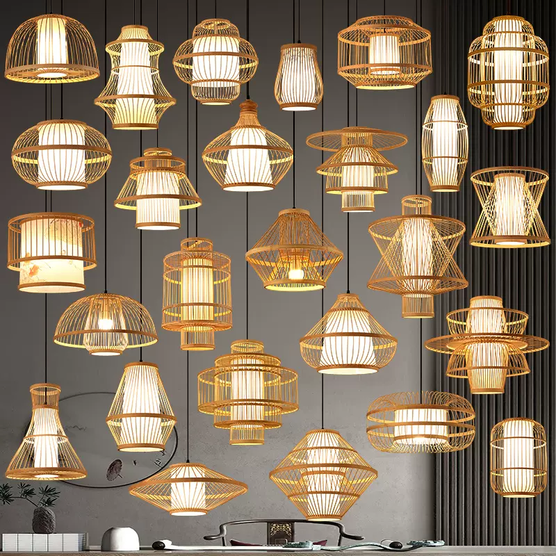 中式竹编灯笼吊灯火锅店饭店餐馆竹艺灯店铺商用民宿茶室日式灯具