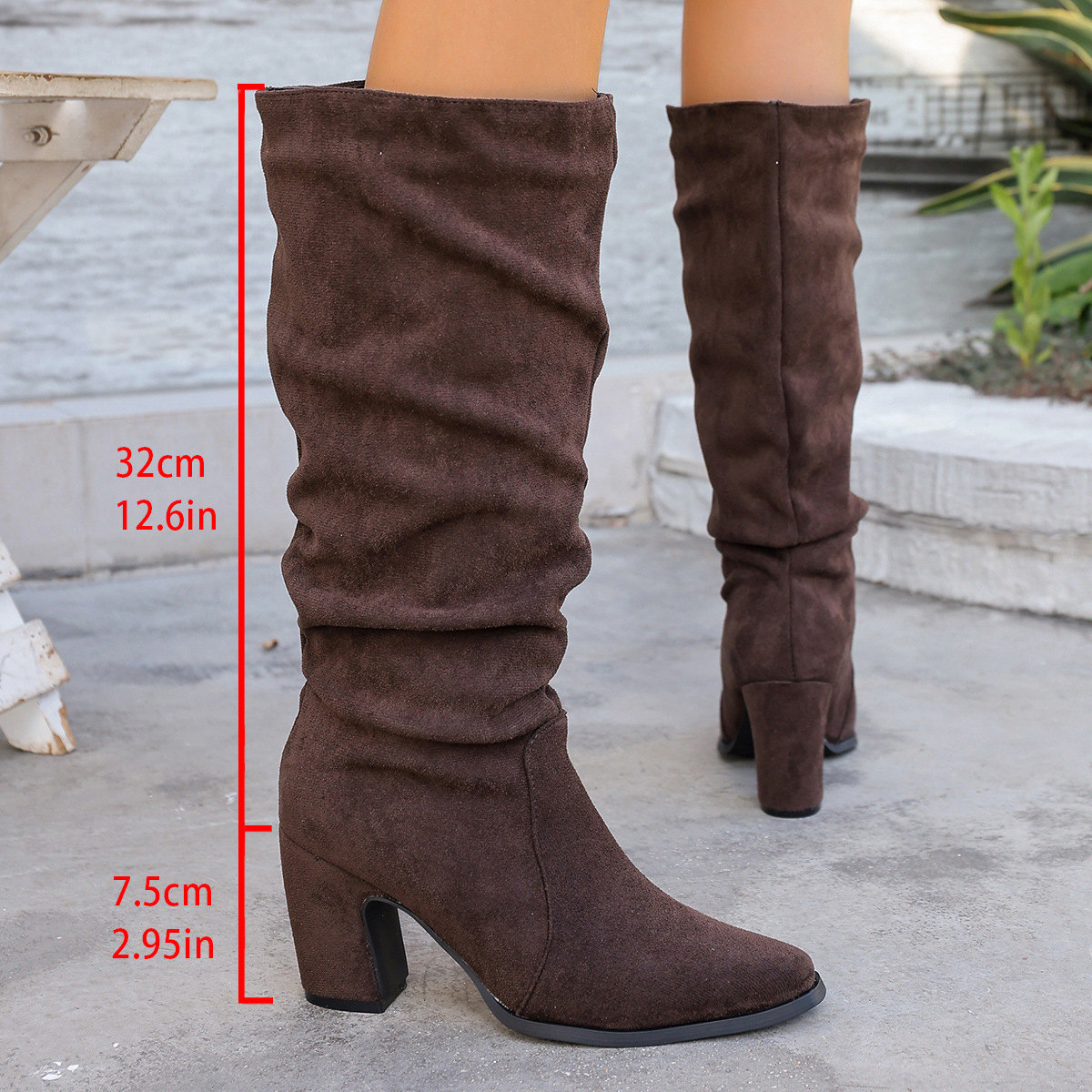 Women's Pointed Toe High Heeled Slouch Boots Fleece Lined Winter_voghion.com