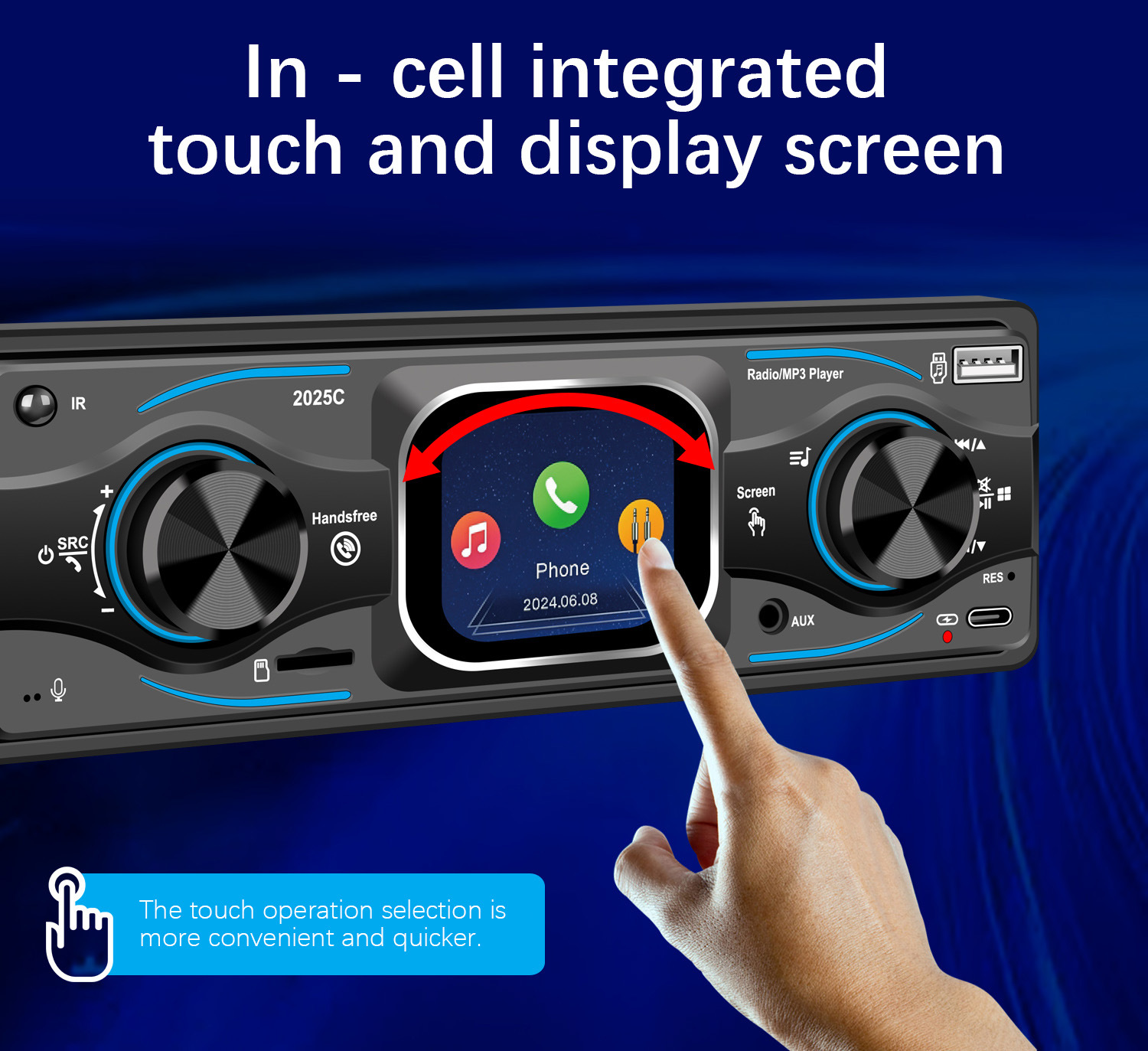 Cross-Border Single-Cylinder Touch Screen with Time Display Car Bluetooth Mp3 Player Car Central Control Radio 2025C