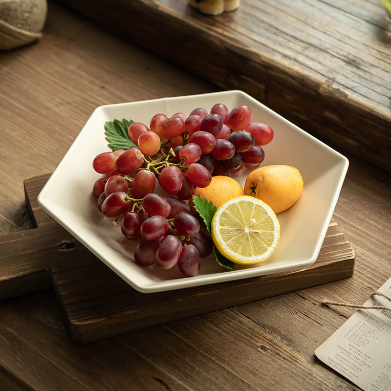 Plato creativo característico de color sólido hexagonal plato de ensalada de frutas de cerámica platos de platos caseros platos de pasta de comida occidental