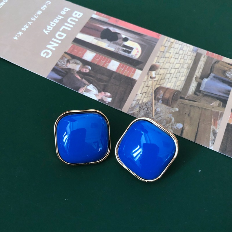 Blue Oval Silver Needle Stud Earrings display picture 11