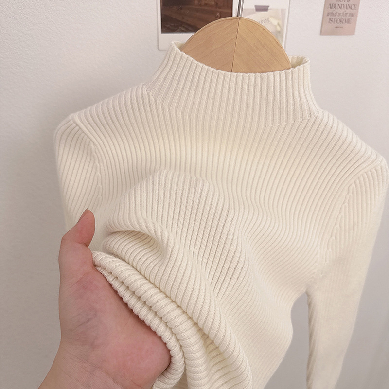 2025 otoño e invierno nuevos productos versión coreana de cuello medio alto elástico suéter para niños camisa de fondo de estilo occidental salvaje suéter de punto para niños