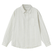简恒黑白竖条纹肌理感长袖衬衫男女秋季宽松休闲简约百搭衬衣外套