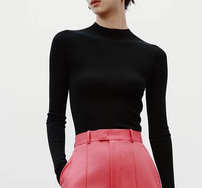 French Commuter Versatile Half-high Collar Knitted Base Shirt Women's Early Autumn New Slim-fit Slimming Sweater Inner Top