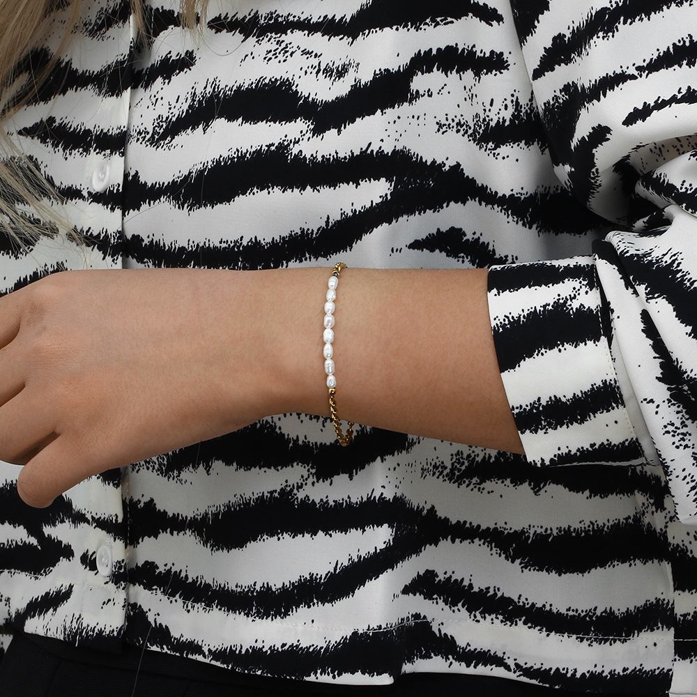 Bracelets Classification 304 Stainless Steel, Freshwater Pearl Chain Material Stainless Steel Bracelets Elegant