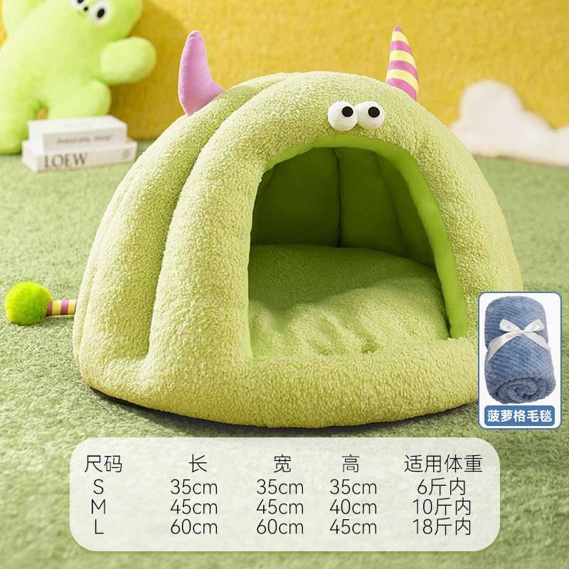 Otoño y invierno gatos lindos pequeños monstruos de dibujos animados cerrados gato nido mochila perro cálido Teddy pet nido