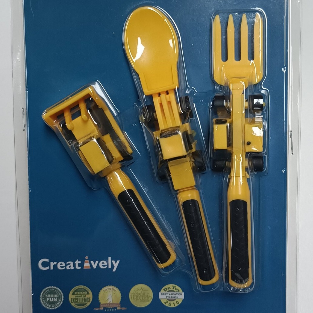 Dinneractive coche excavadora pala tenedor pala plato vajilla para niños tres traje