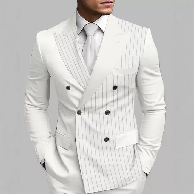 外贸男装秋季新款大码英伦商务休闲印花双排扣西装男士西服