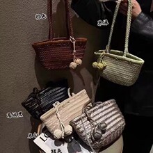 复古手工编织包菜篮子托特包高级感时尚大容量单肩腋下包度假风包