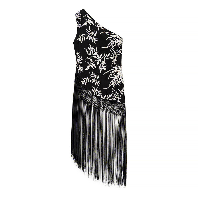 Summer 2026 New European and American Style Personalized Tassel Embroidery Fashionable Versatile Sarong Skirt Black