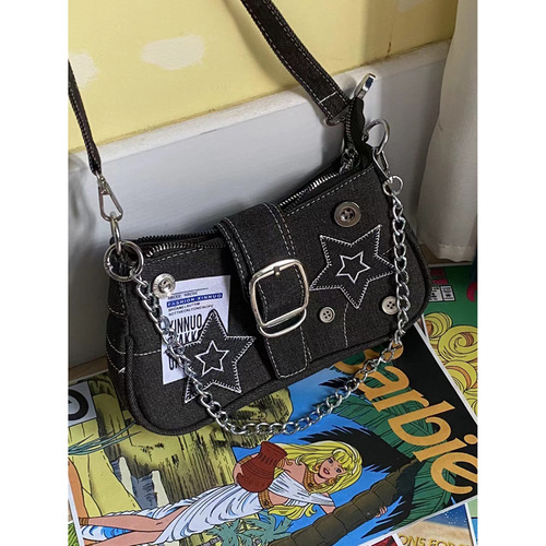 High-end retro denim chain armpit bag y2k millennium hottie small bag women  new versatile crossbody bag
