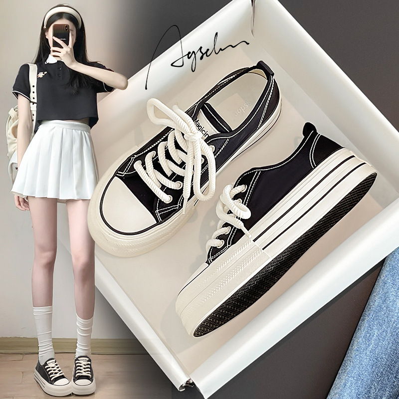 Augusto negro zapatos de lona para las mujeres 2023 otoño nueva primavera y básico Delgado casual estilo coreano zapatillas