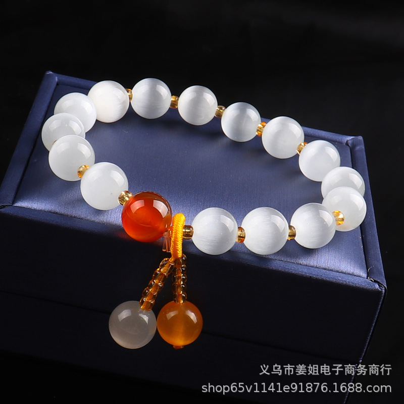 人造水晶貓眼石手鍊圓珠多色單圈10mm貓眼石手串成品批發義烏飾品