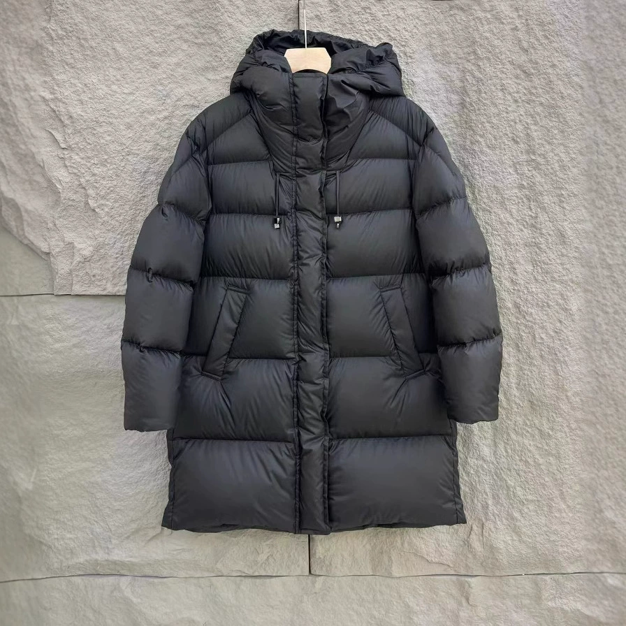 2024 Новый средний длинный пуховик женский 90 белая утка с капюшоном утолщение рыхлый цветочный бутон шапка пальто прилив