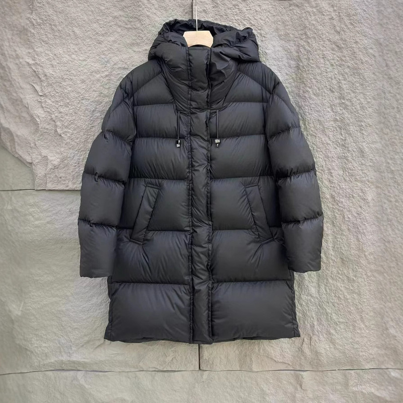 2024 Winter New Mid-length Down Jacket Women's 90 White Duck Down Hood Thickened Loose Bud Cap Coat Trendy