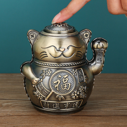 Lucky Cat Toothpick Holder for Home Living Room, Press-Button Automatic Toothpick Box, Creative Light Luxury Cute Toothpick Bucket Ornament