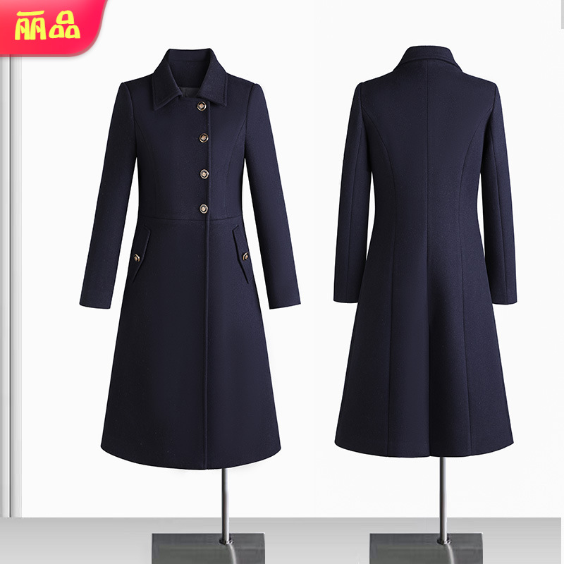 中长款毛呢大衣女秋冬季新款夹棉加厚保暖呢子大衣工作服灰色外套