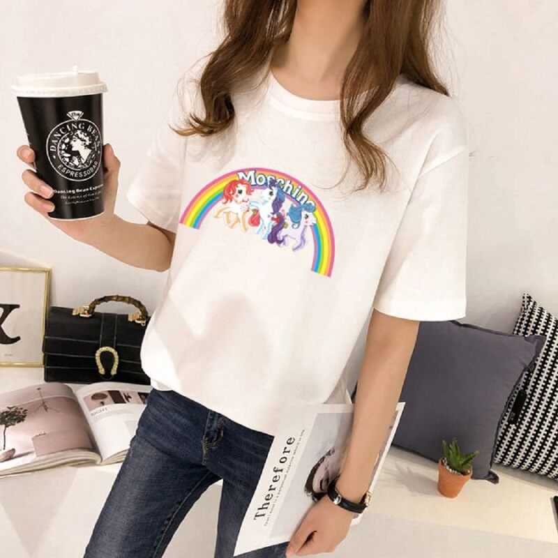 Swing Bear Print T-shirt for Women, Summer European Fashion Brand, Short Sleeve, Plus Size, Pony T-shirt, Couple's Top Swing Bear Print T-shirt for Women, Summer European Fashion Brand, Short Sleeve, Plus Size, Pony T-shirt, Couple's Top