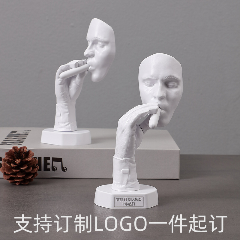 个性抽象艺术面具人物摆件创意抽烟者塑料工艺品玄关酒柜装饰品|undefined