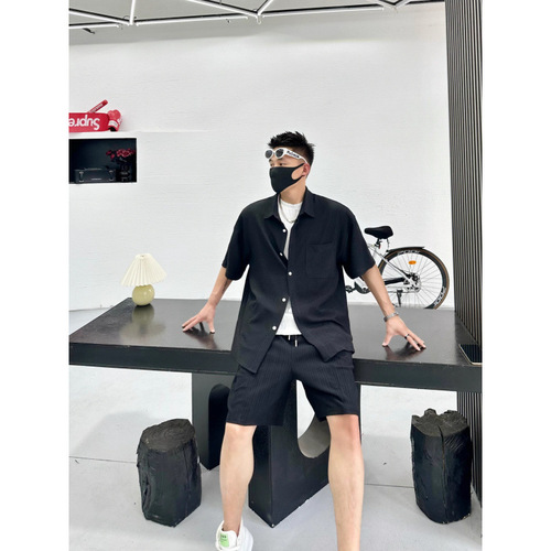 Korean Route Japanese Men's Casual Retro Solid Color Pocket Short Sleeve Shirt Men Spring and Summer Loose Trendy Work Shirt Outerwear