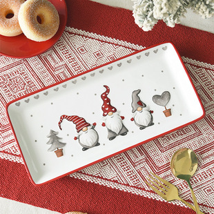 Rectangular Christmas Plate Nordic Ceramic Flat Plate Kitchen Household Tableware Embossed Shallow Plate Creative Western Steak Plate