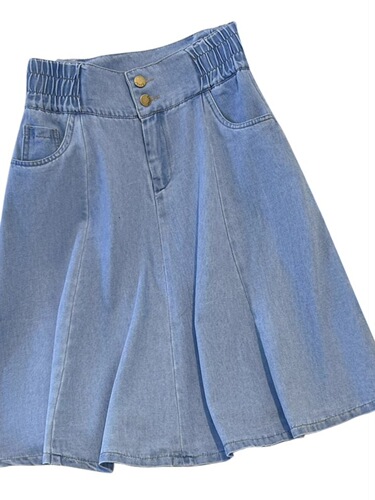 Light Blue Denim Skirt Women's Summer New Elastic High-Waisted Slimming Spring and Autumn Loose Umbrella Skirt