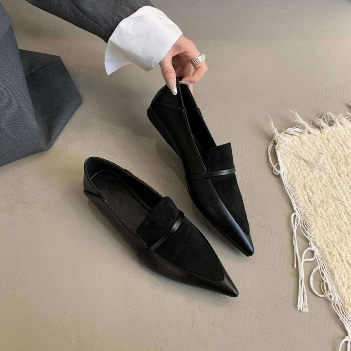 Demi-season shoes pointed-toe flat English style for leisure