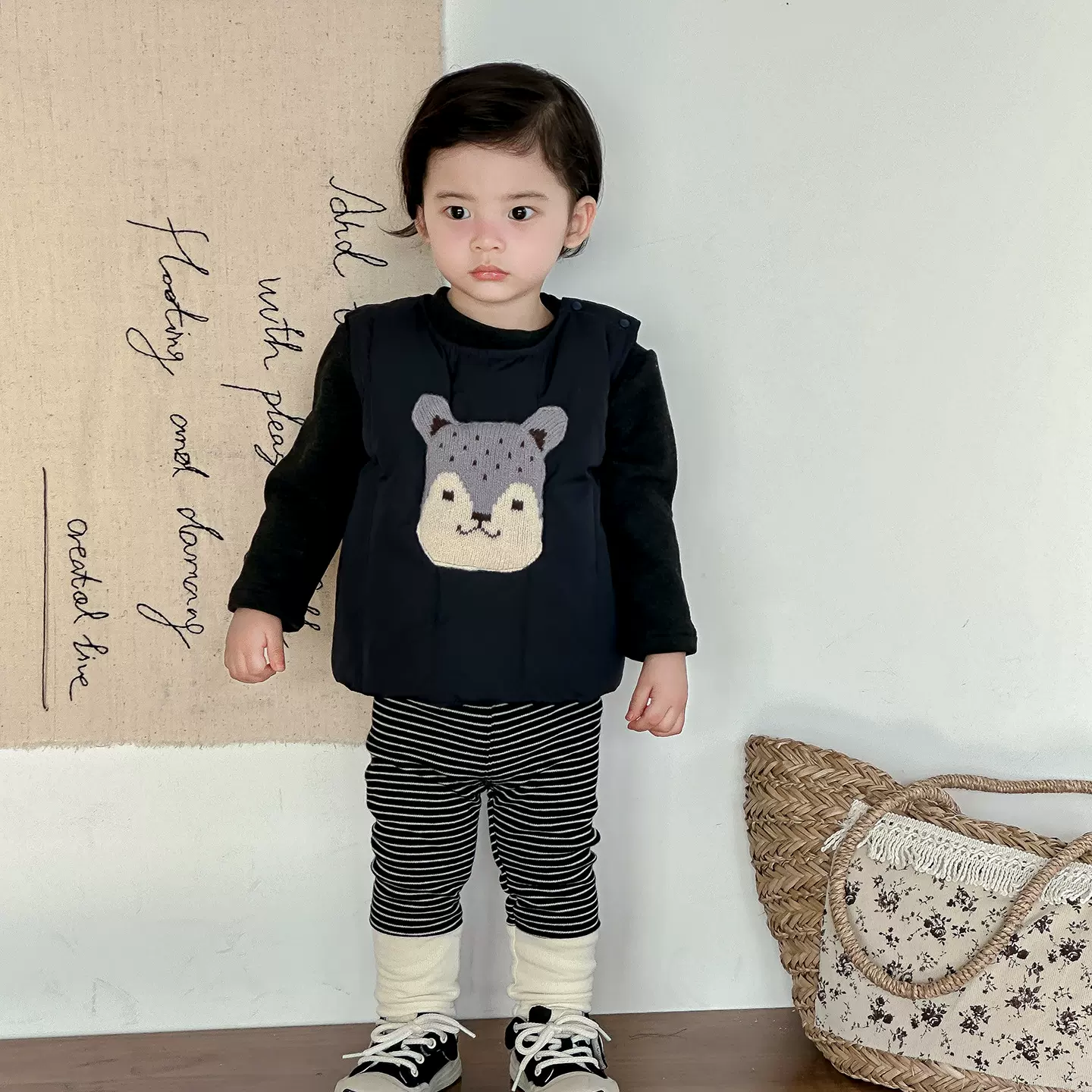 点兮2025秋冬新款婴幼儿夹棉马甲套装加绒打底衫打底裤外套三件套