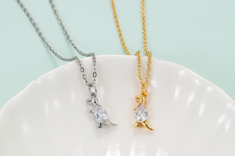 Diamond Design Fashion Small Dinosaur Copper Inlaid Zircon Pendant O-word Chain Clavicle Chain